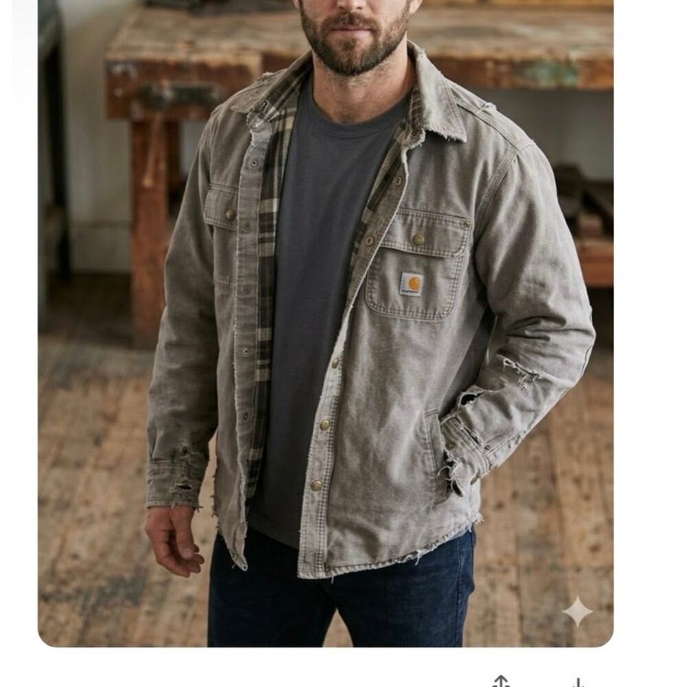 Vintage Carhartt Flannel Lined Duck Canvas Shirt Jacket y2k Distressed utility